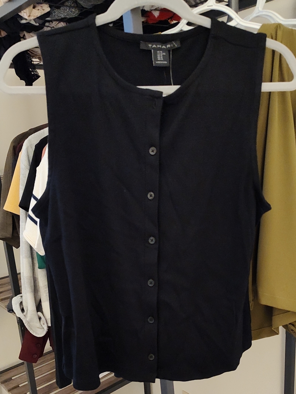 Tahari Black Button-Front Sleeveless Tank